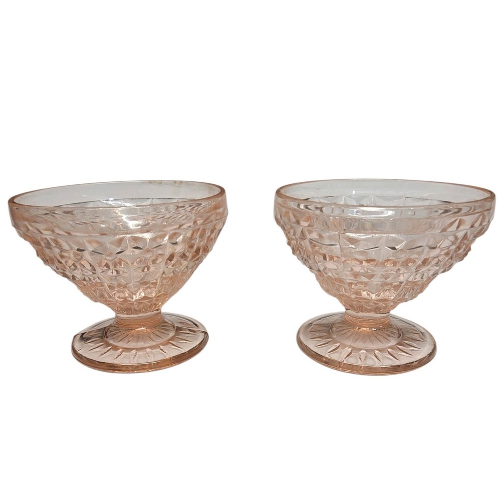 Vintage Holiday Pink Depression Sherbet Dessert Bowls by Jeanette Glass Set of 2